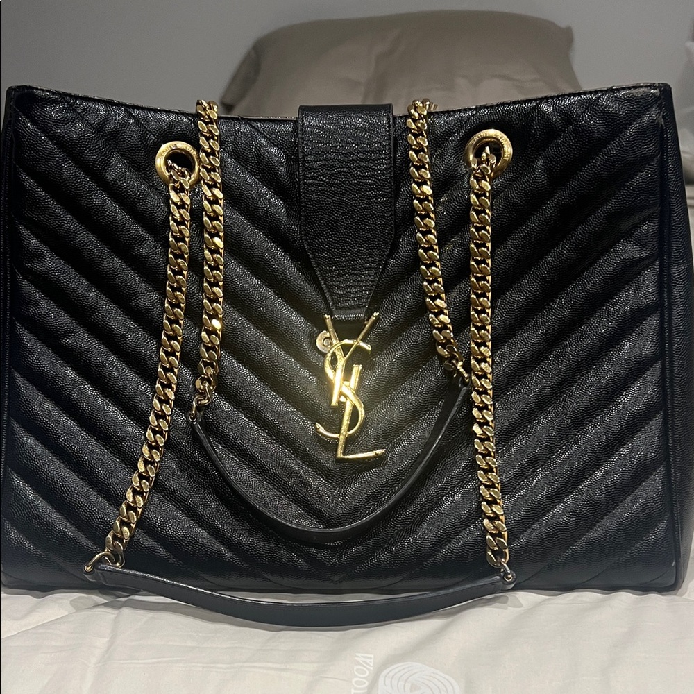 Yves Saint Laurent Black Quilted Shoulder Bag with Gold Chains
